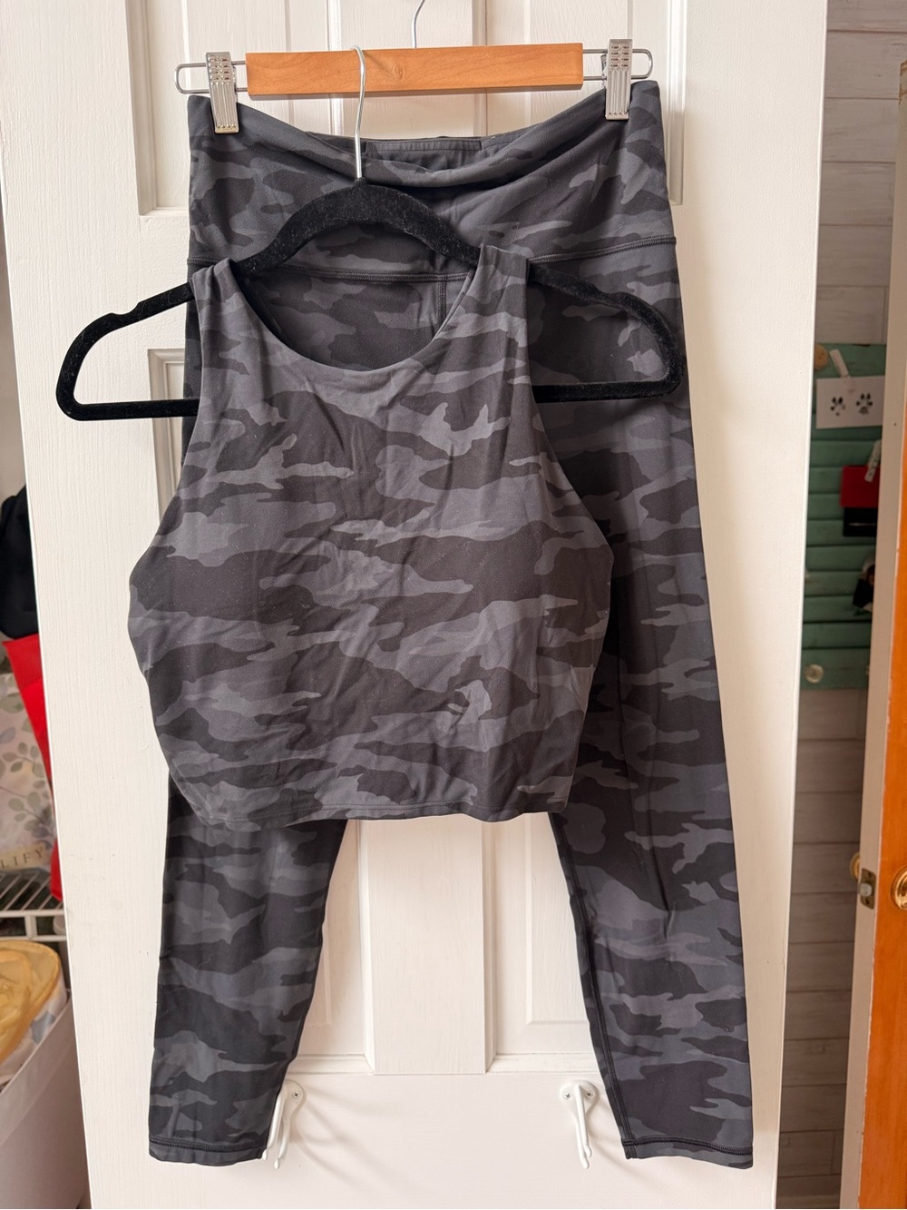 Athleta Black & Gray Camo Crop Tank and Legging Set